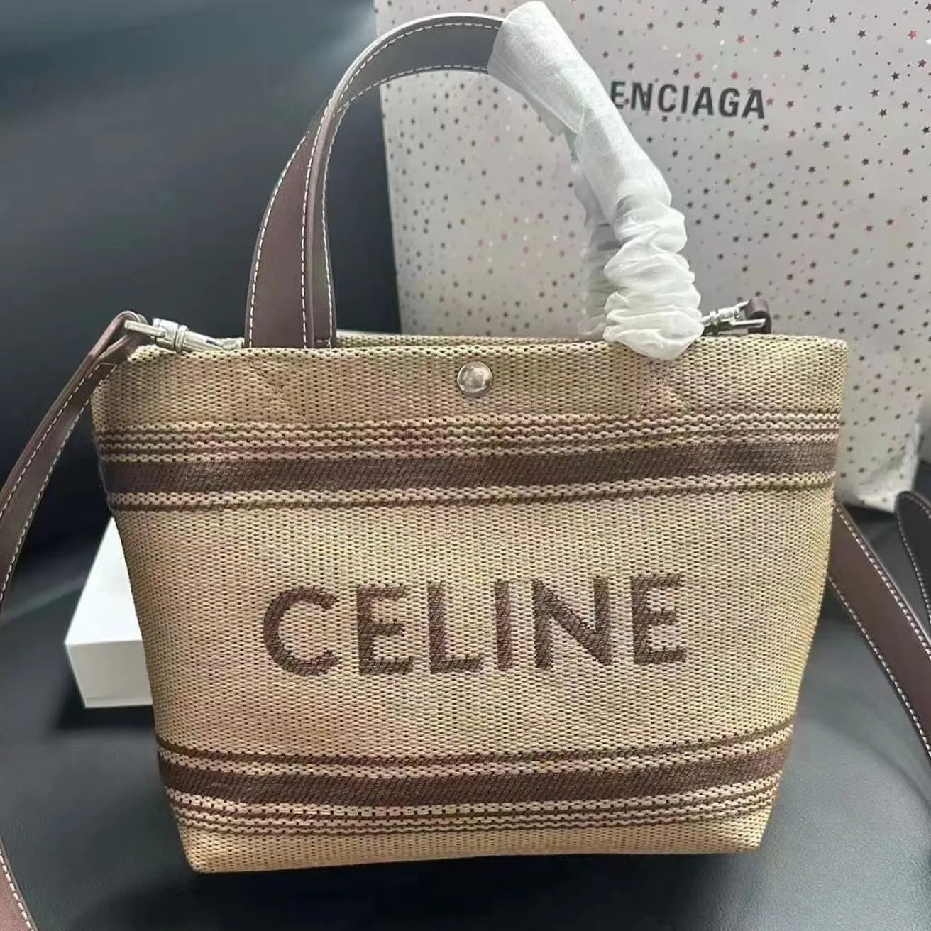 Celine striped canvas tote photo 2