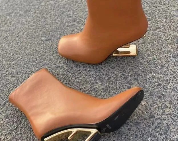 tan block-heel mule boot photo 1