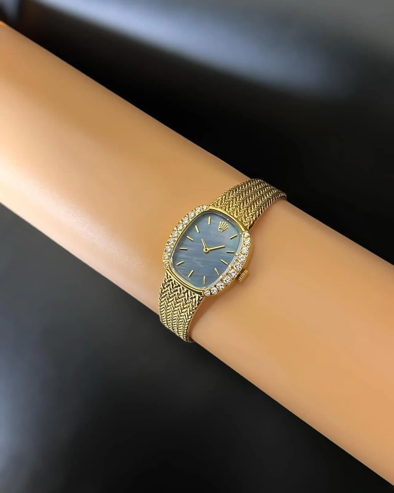 Rolex oval cushion gold mesh bracelet ladies watch photo 1